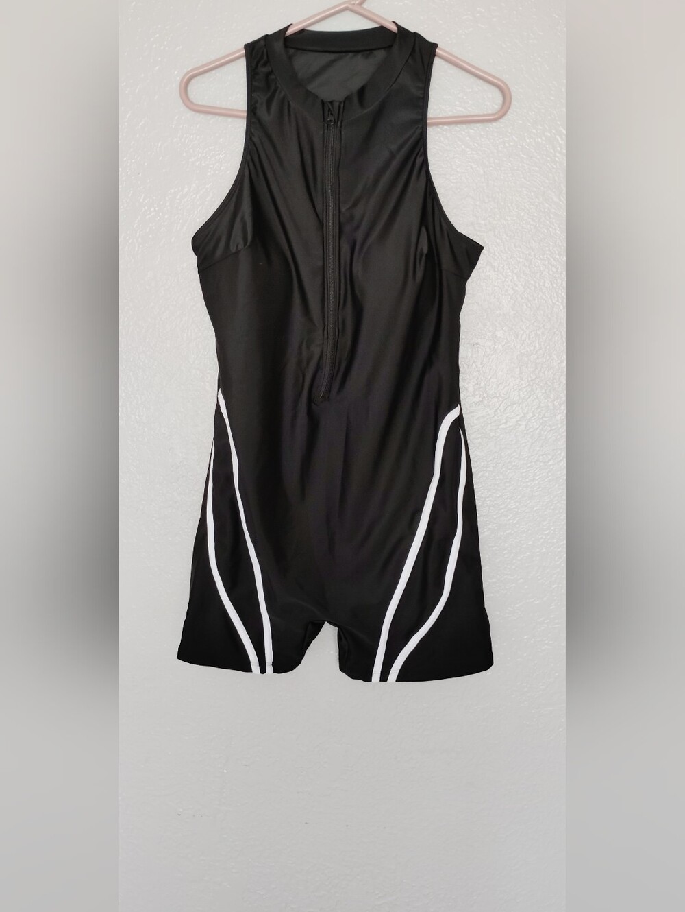 Sleeveless One Piece Swimsuit Front Zip Boyleg Bathing Suit